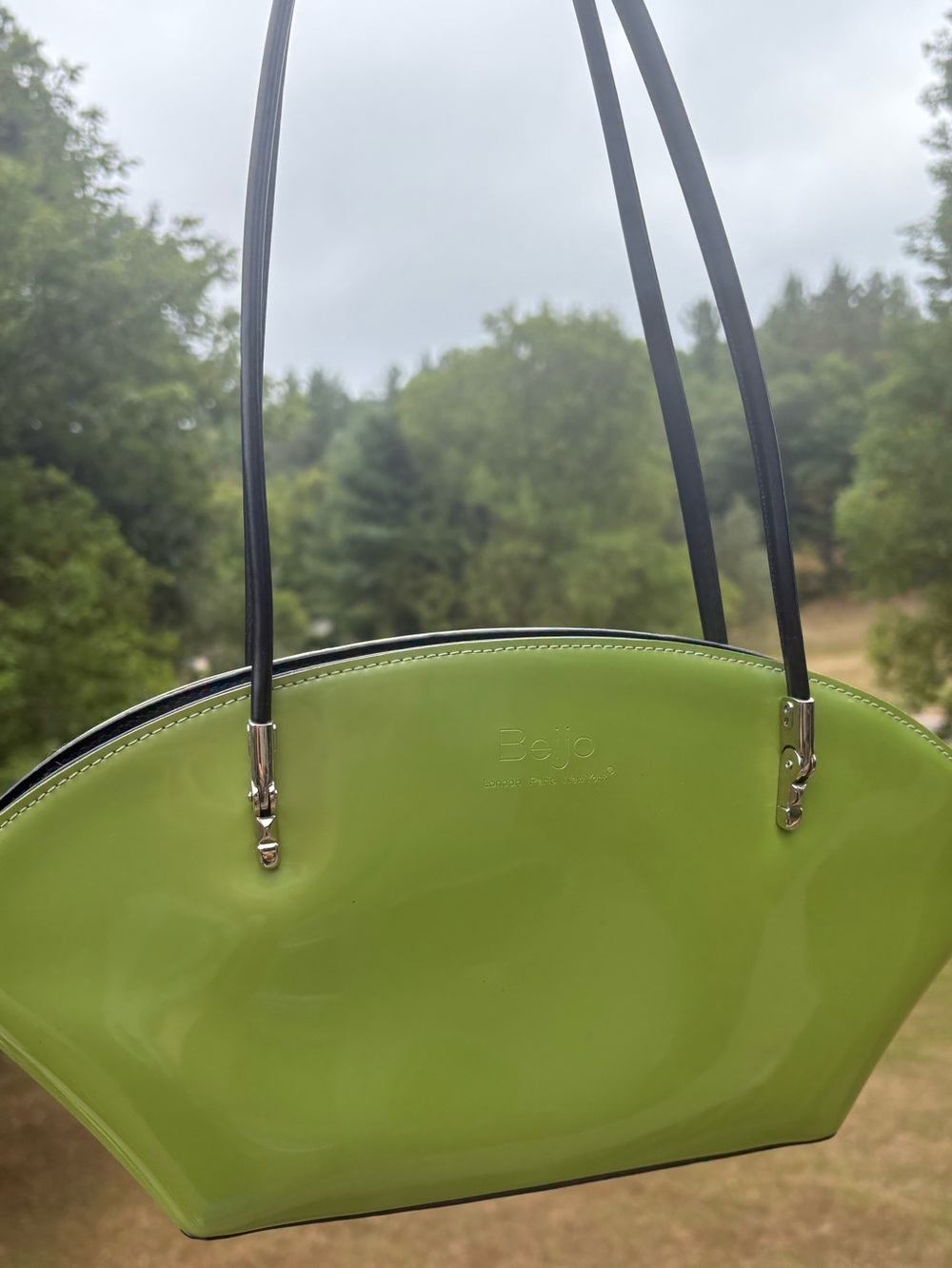 Beijo Lime Green Patent Shoulder Bag Y2K Retro Purse